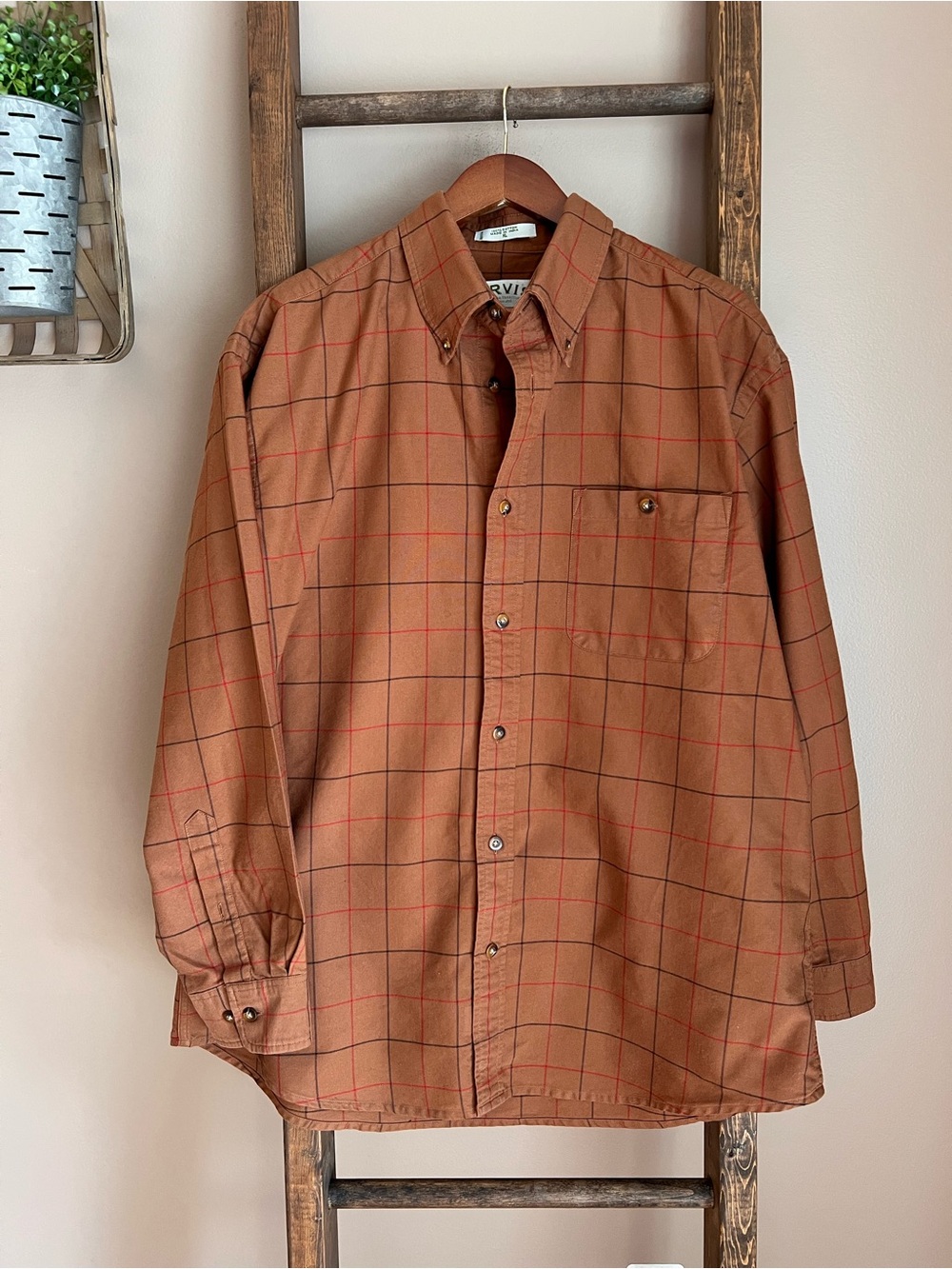 Orvis Rust Brown Windowpane Button-Down Shirt
